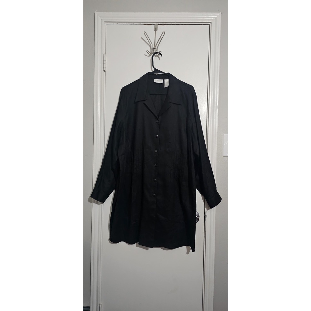 Liz Claiborne Women's Linen Shirt Dress Sz 18 Midi Pleated Minimalist Coastal